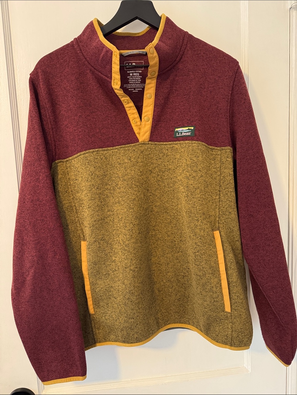 L.L.Bean Colorblock Snap Pullover Fleece Men’s Medium Regular Maroon Mustard